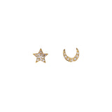 Diamond 14KT gold star & moon earrings