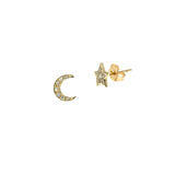 Diamond 14KT gold star & moon earrings