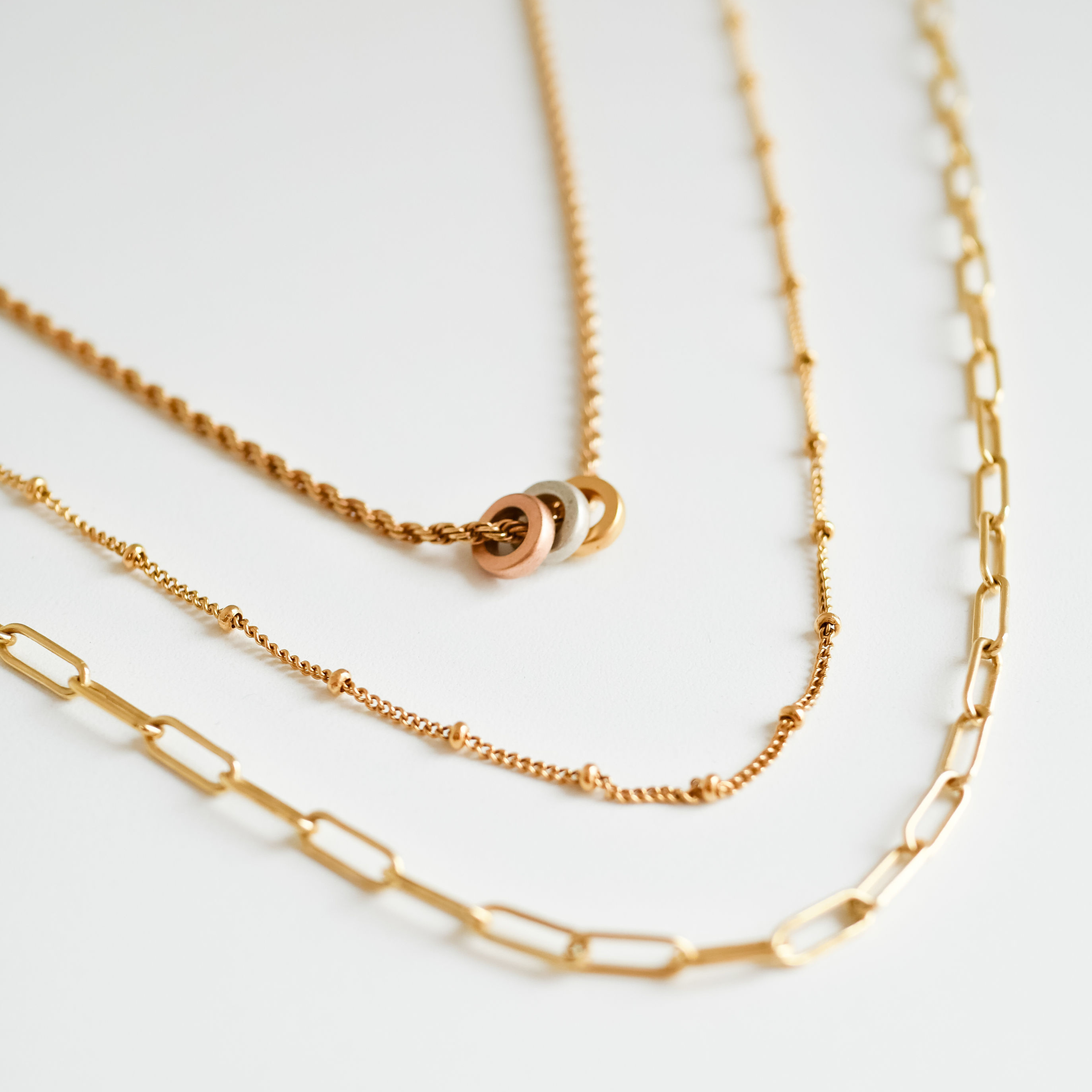 3 layered 14k gold necklace deals