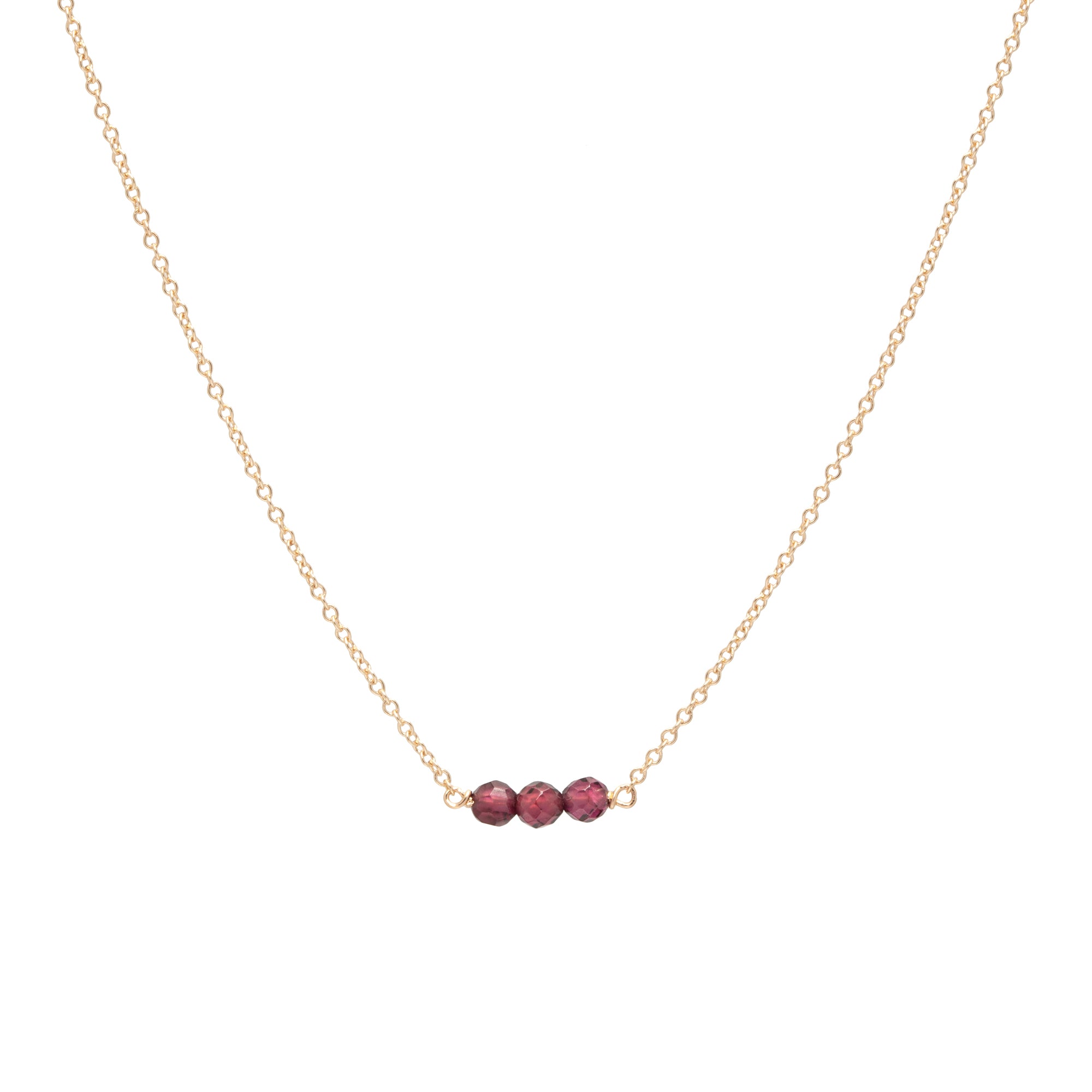 January birthstone three gem necklace with faceted garnets