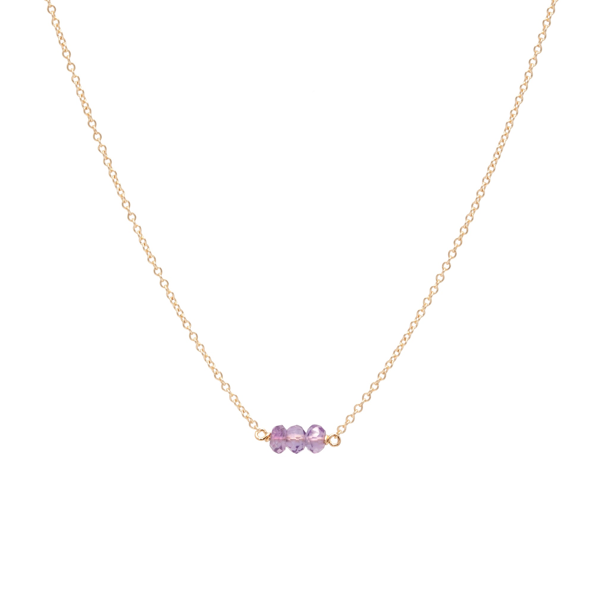 February birthstone three gem necklace with faceted amethyst