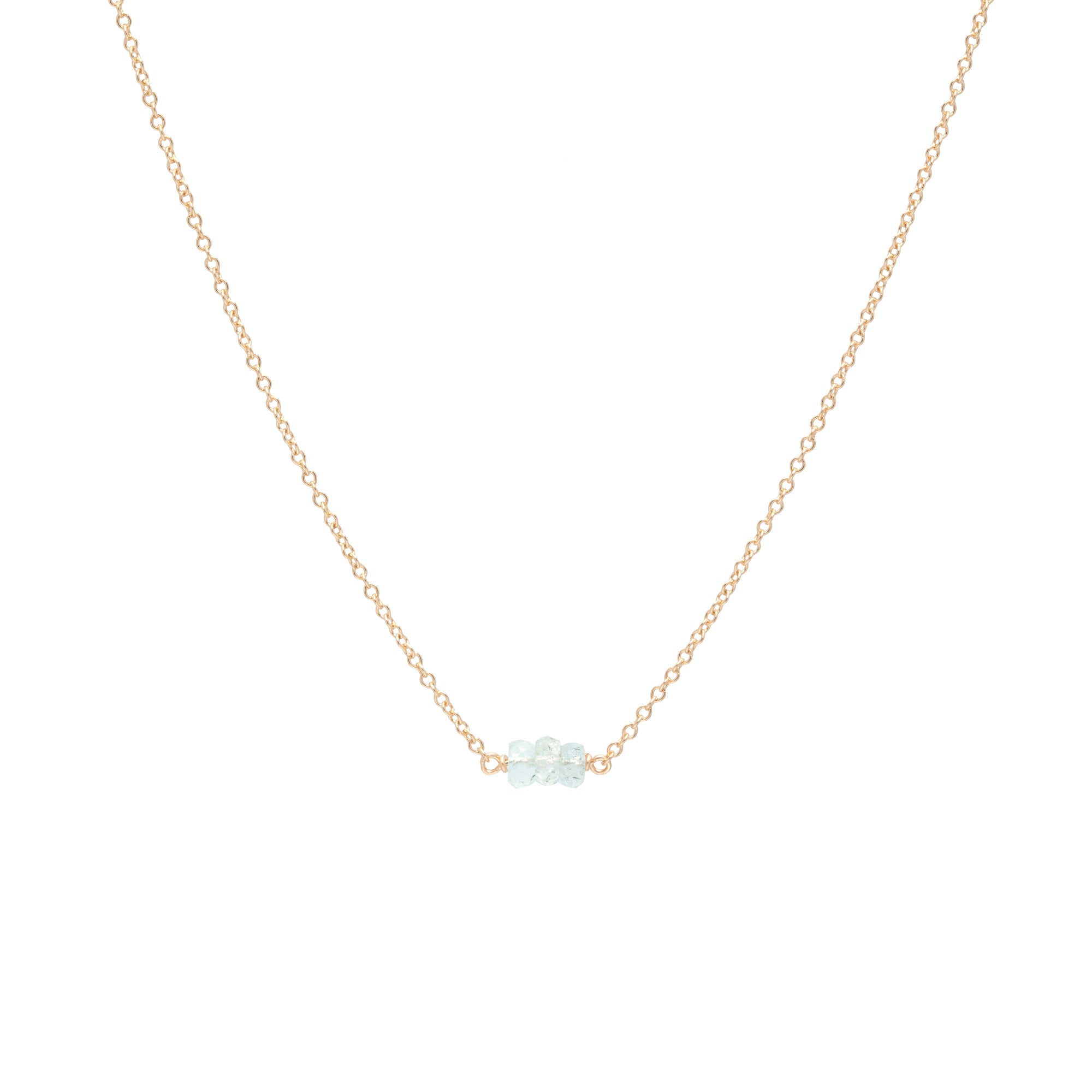 March birthstone three gem necklace with faceted aquamarine