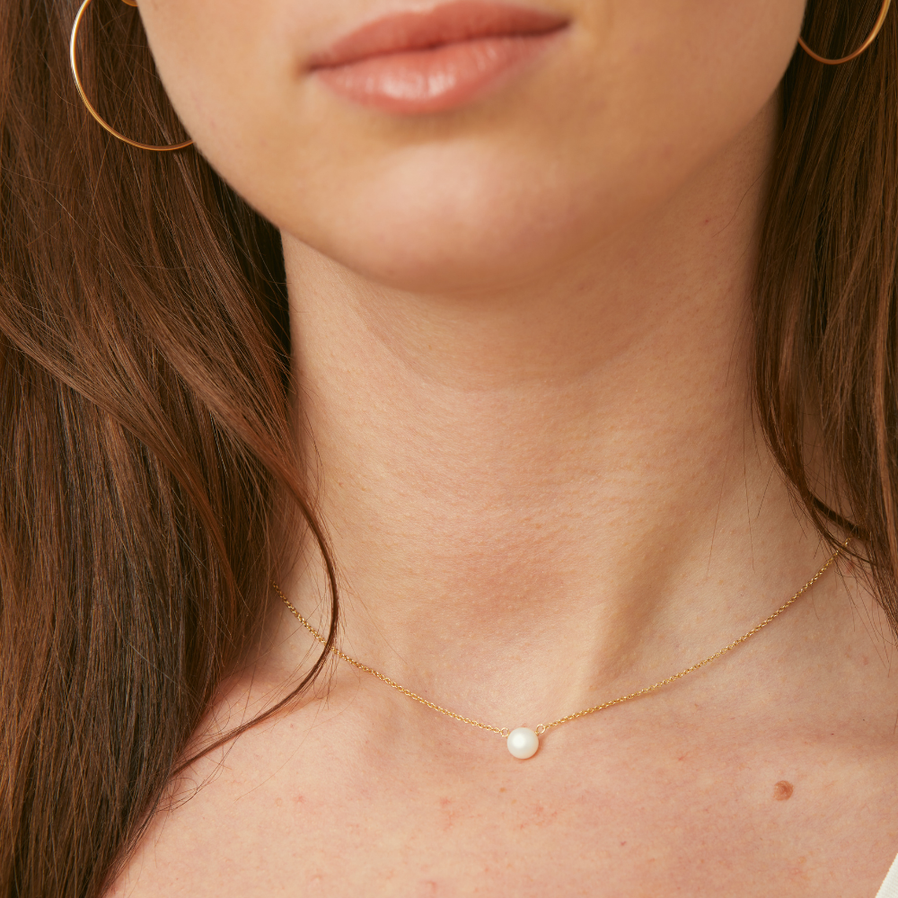 Natural White Pearl Necklace, 16