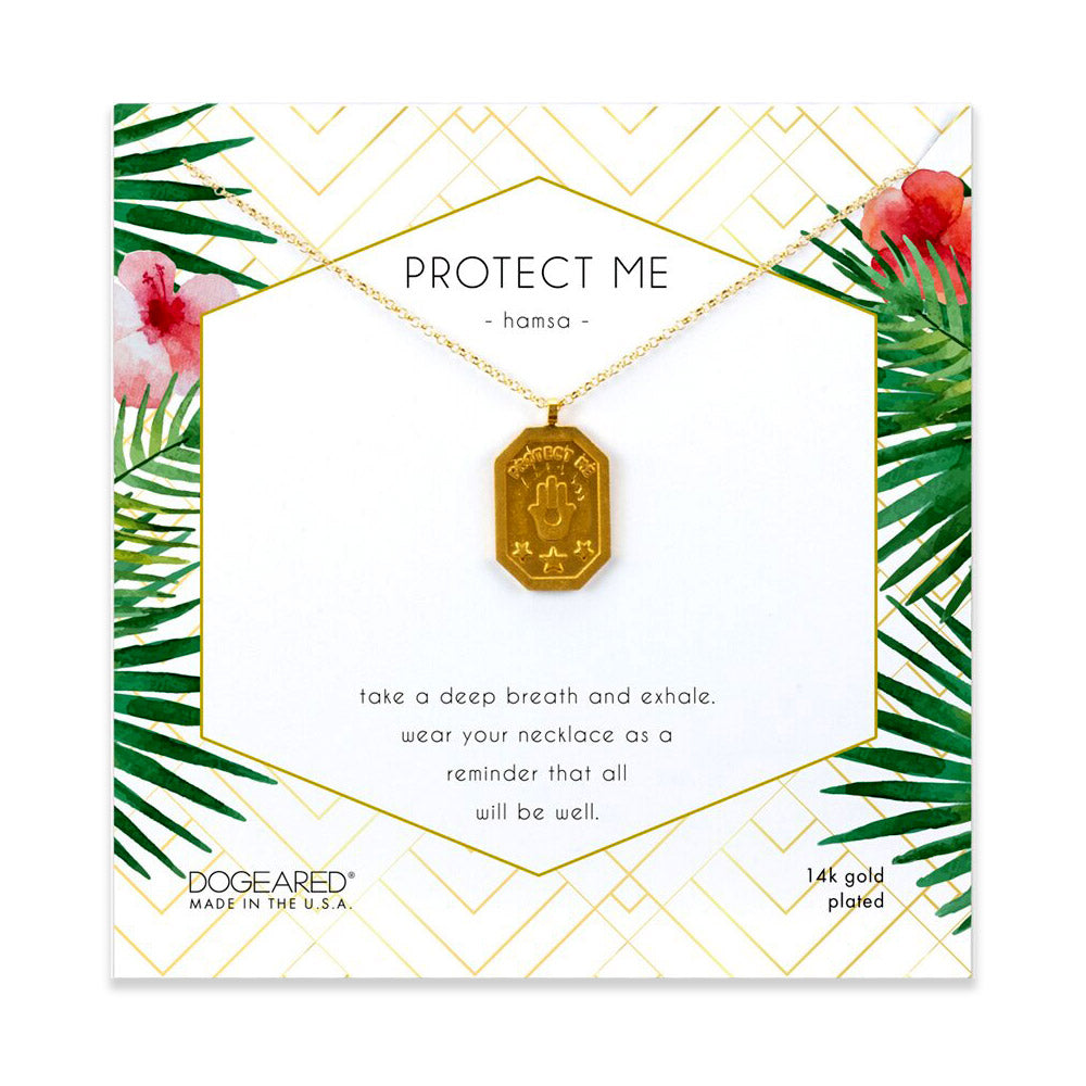 protect me, hamsa tablet necklace, gold plated