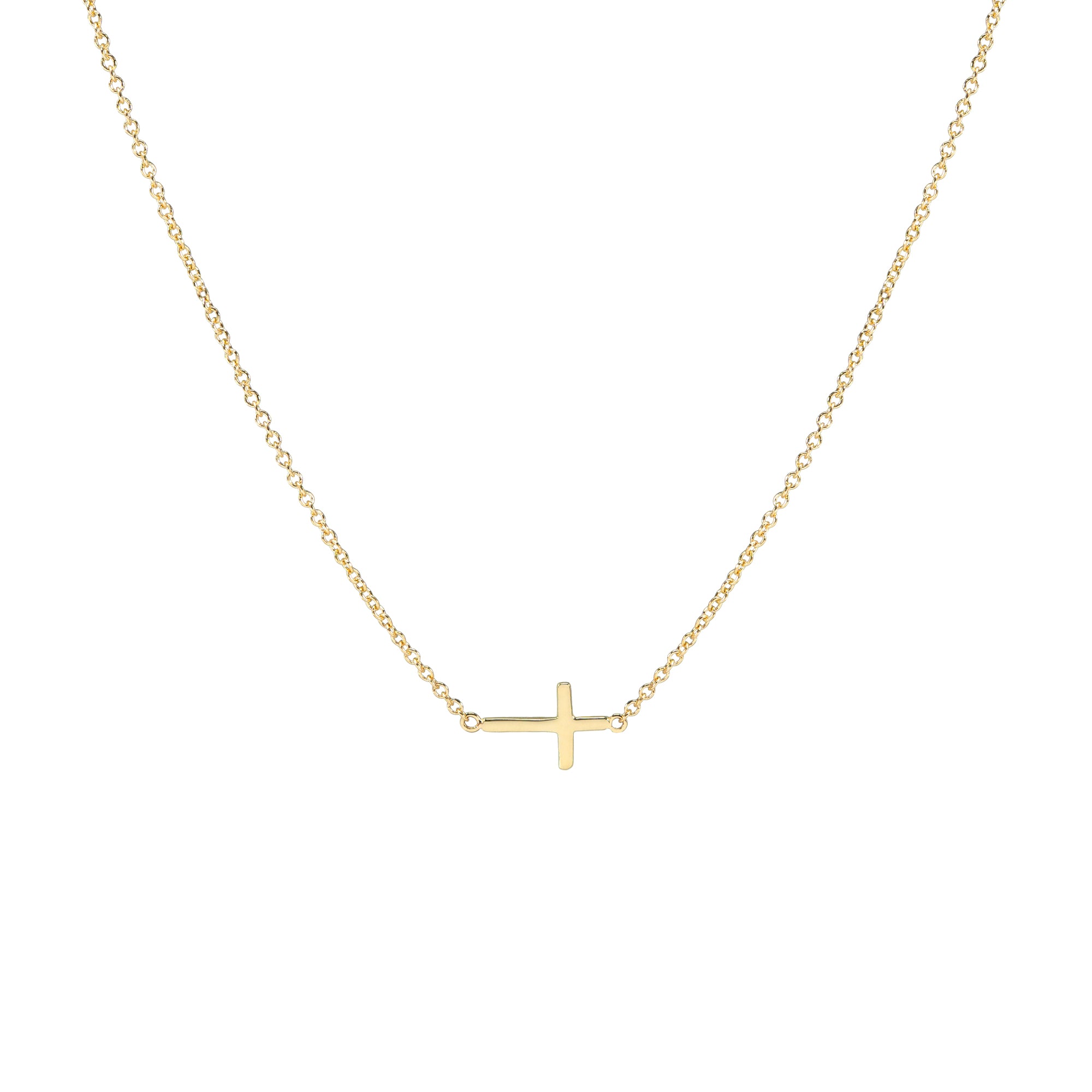 14KT gold sideways cross necklace