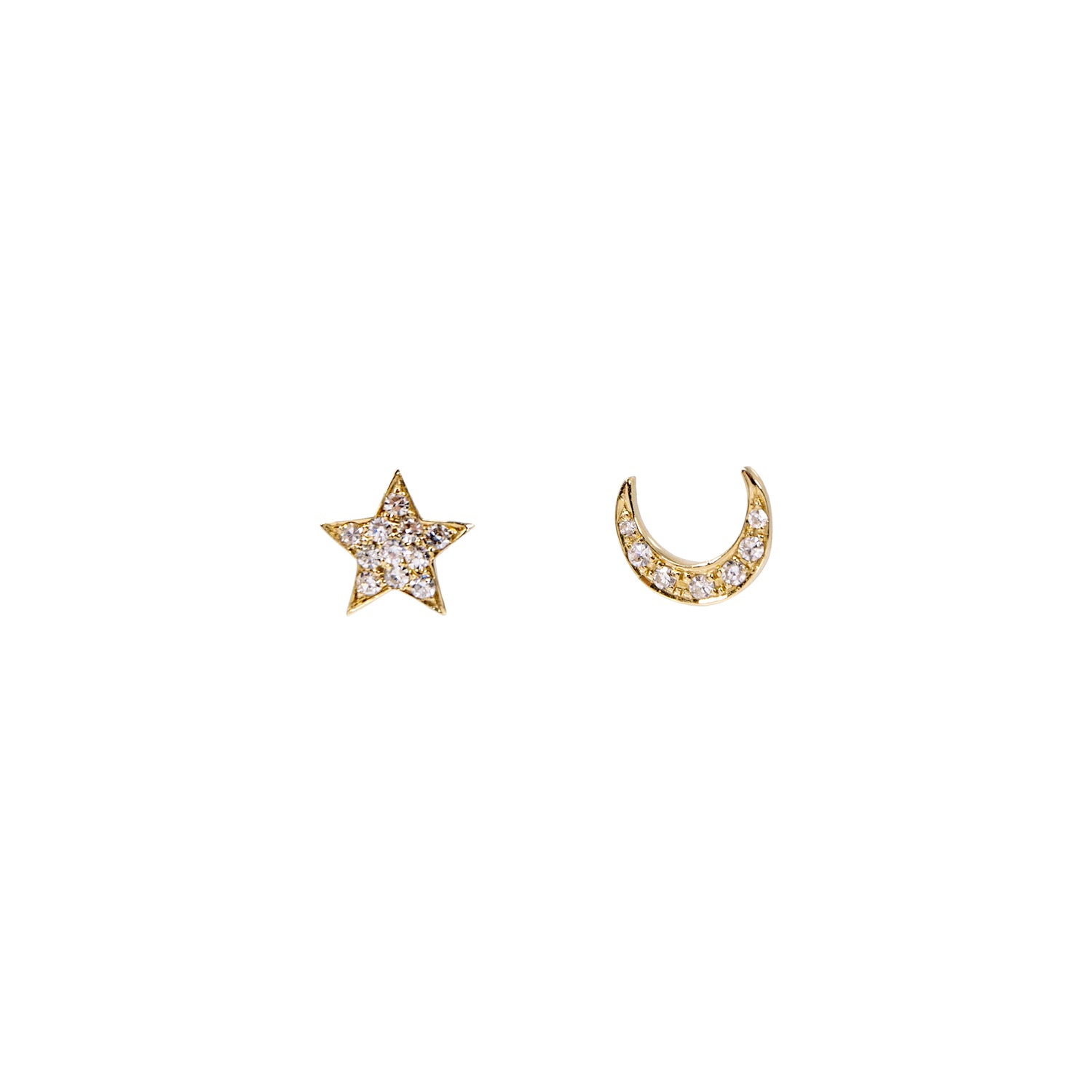 Diamond 14KT Star & Moon Earrings