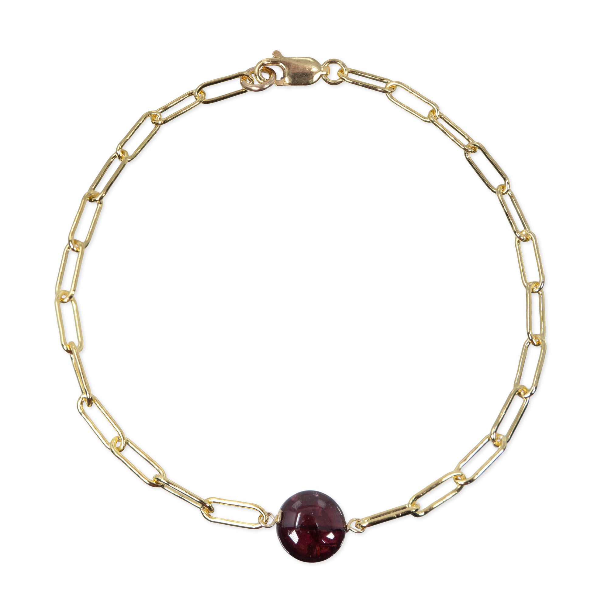 Small paperclip chain bracelet with garnet