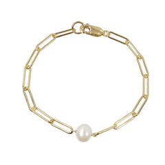 June Paperclip Chain Bracelet with Freshwater Pearl
