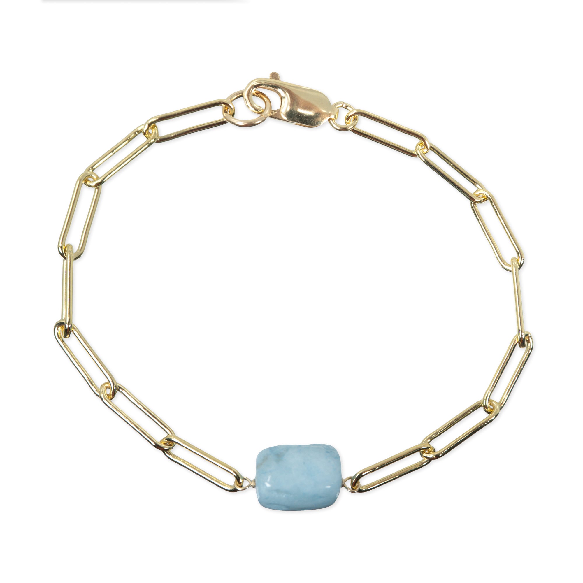 Large paperclip chain bracelet with aquamarine nugget