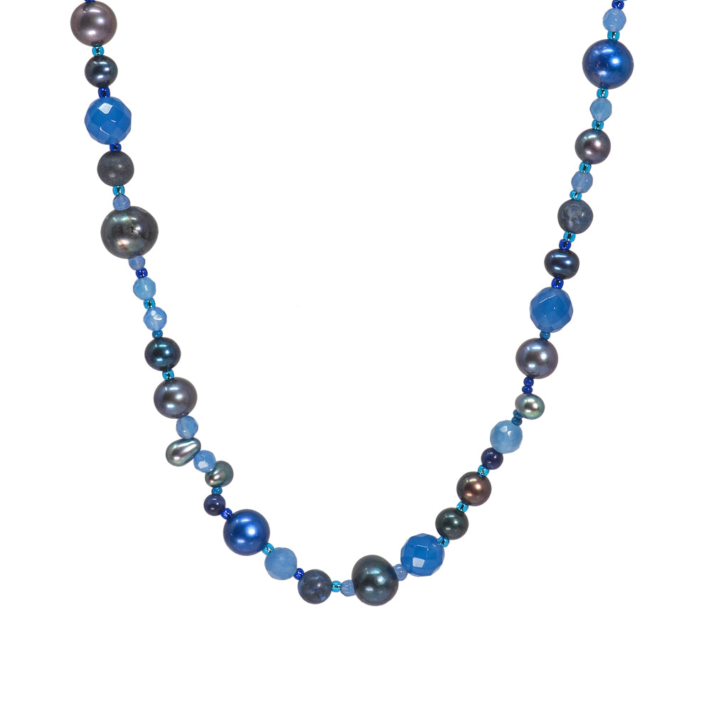 assorted peacock & indigo pearls with gems necklace