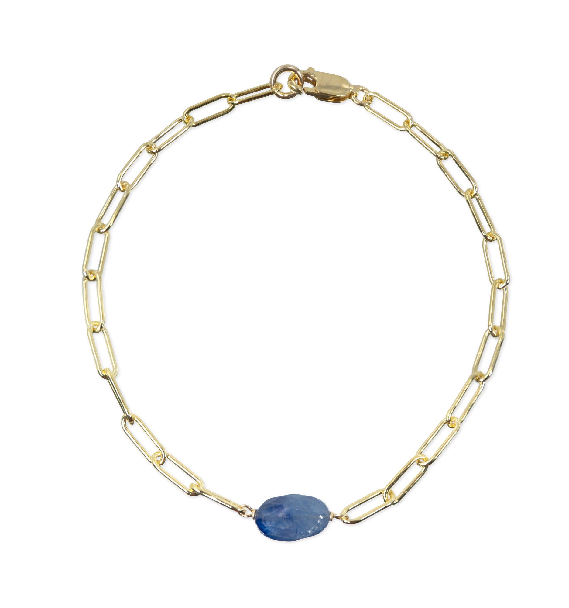 Small paperclip chain bracelet with faceted sapphire