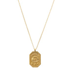 protect me, evil eye tablet necklace, gold plated