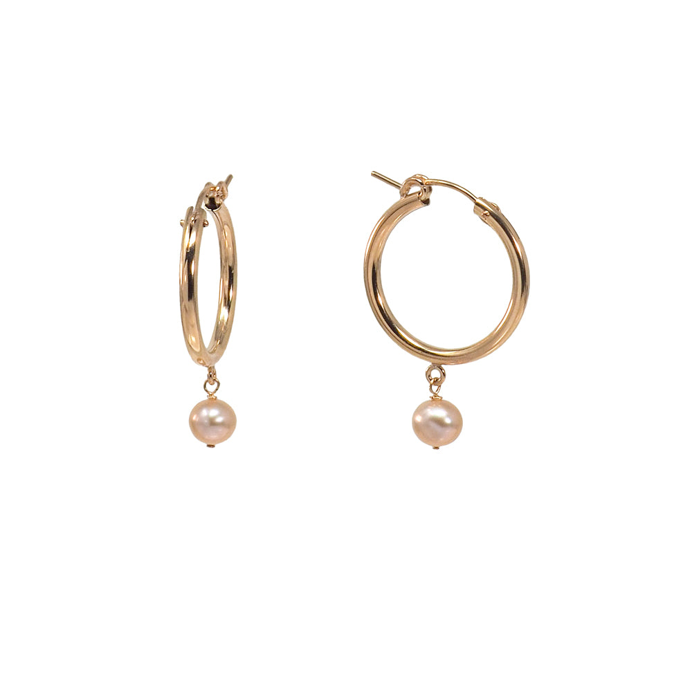 gold filled hoops with pink pearls