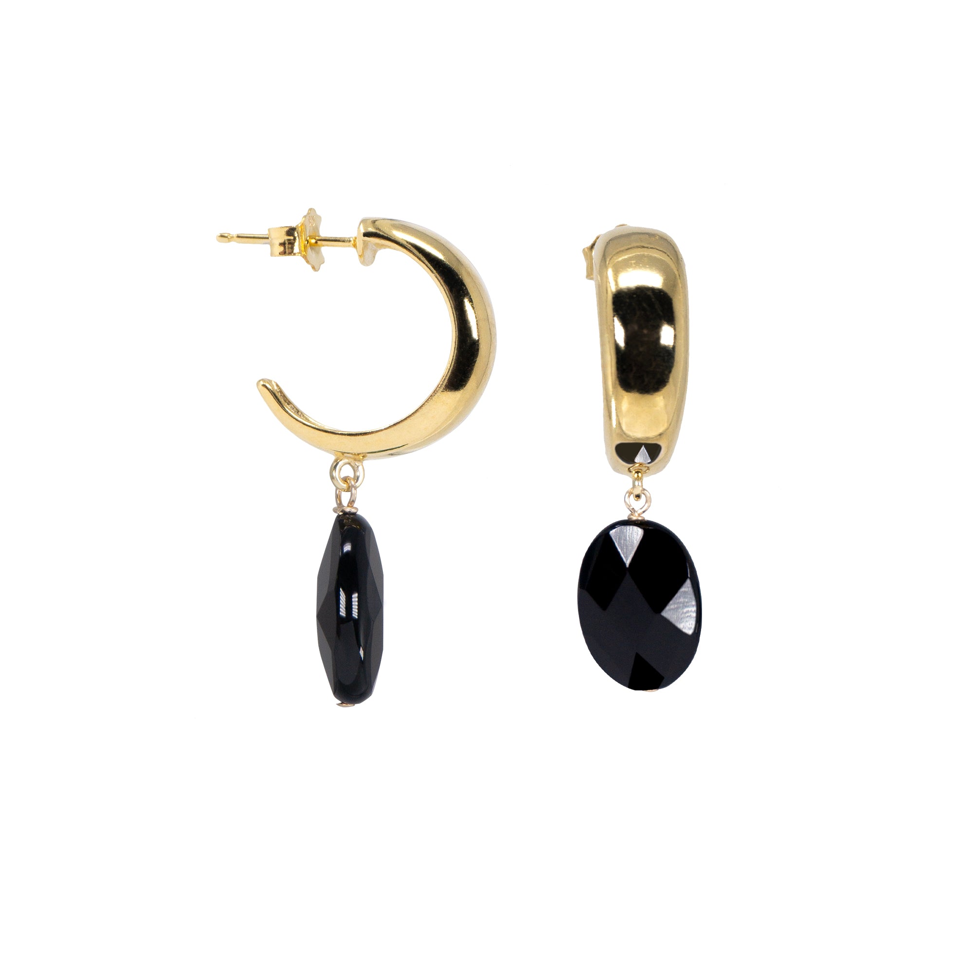 Gold filled hoops with black onyx