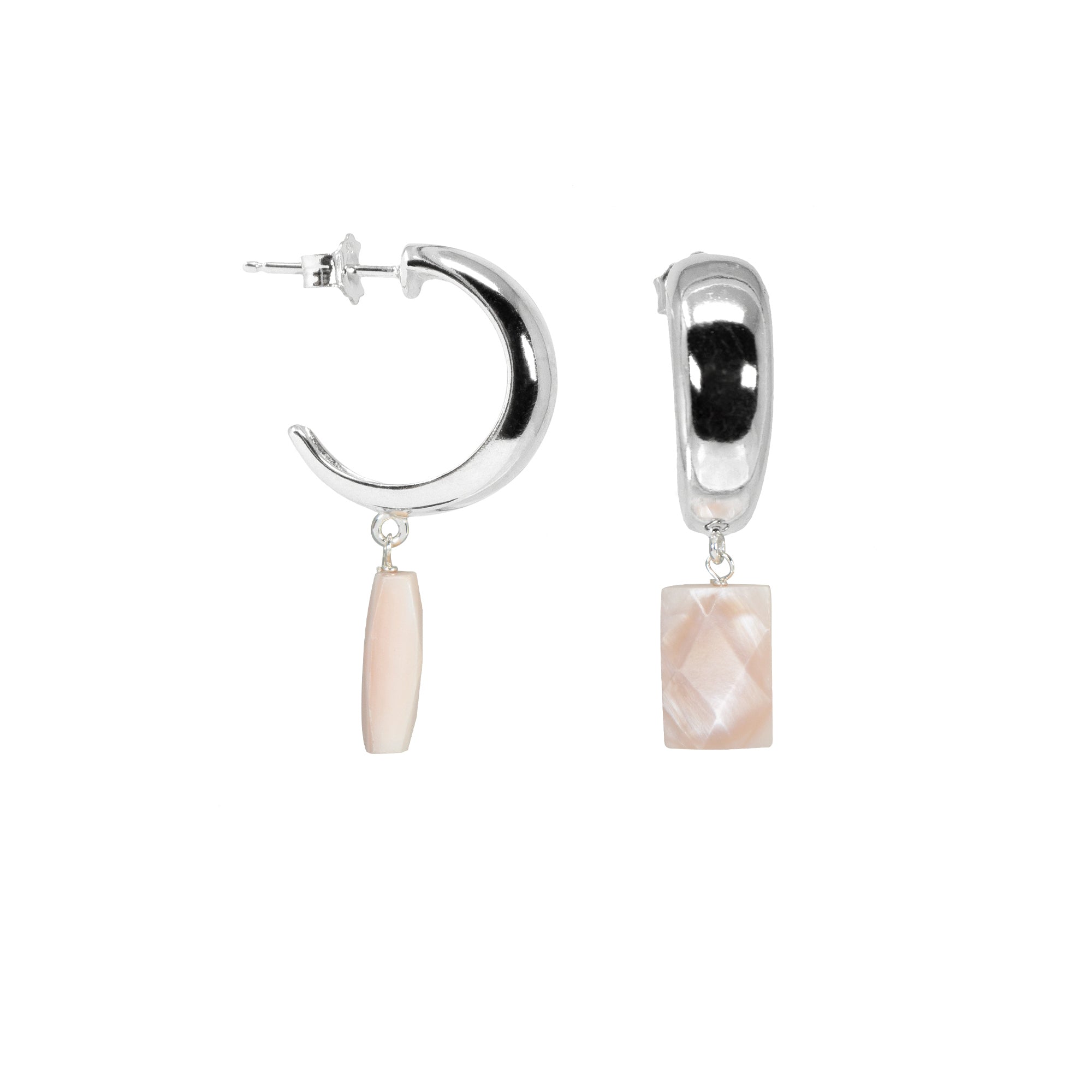 Sterling silver hoops with pink mother of pearl
